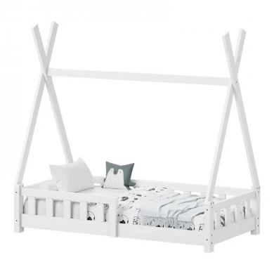 Noam children&#039;s bed with Montessori type railings pakoworld pine wood in white color 70x140cm