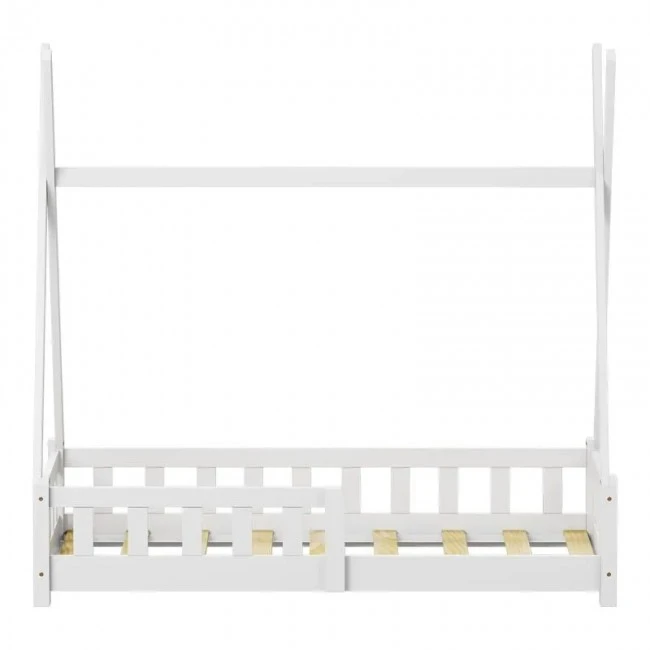 Noam children&#039;s bed with Montessori type railings pakoworld pine wood in white color 70x140cm