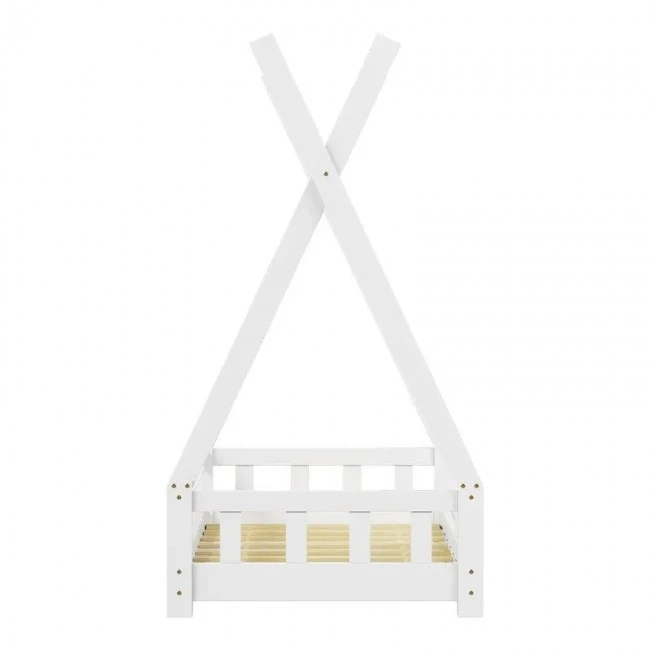 Noam children&#039;s bed with Montessori type railings pakoworld pine wood in white color 70x140cm