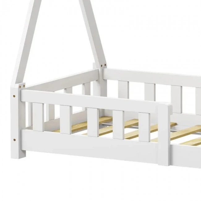 Noam children&#039;s bed with Montessori type railings pakoworld pine wood in white color 70x140cm