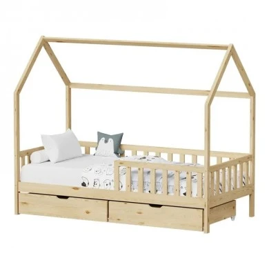Montessori style Piccolo children&#039;s bed with 2 drawers pakoworld natural shade pine wood 90x190cm
