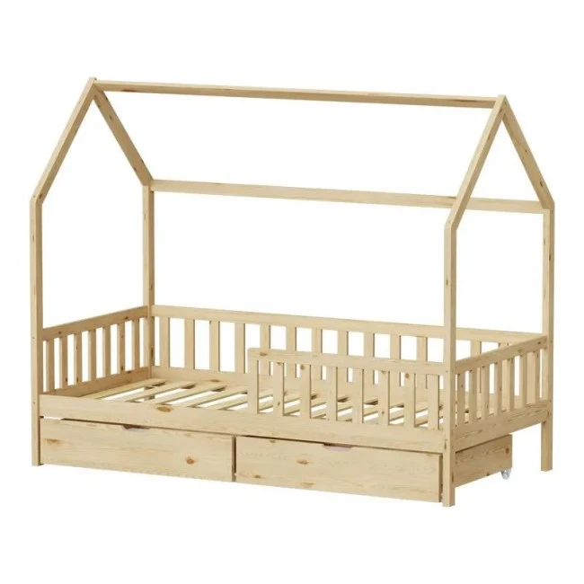 Montessori style Piccolo children&#039;s bed with 2 drawers pakoworld natural shade pine wood 90x190cm