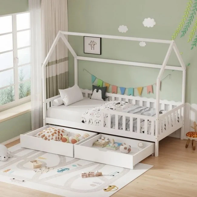 Montessori style Piccolo children&#039;s bed with storage space pakoworld white shade pine wood 90x190cm