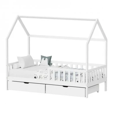 Montessori style Piccolo children&#039;s bed with storage space pakoworld white shade pine wood 90x190cm