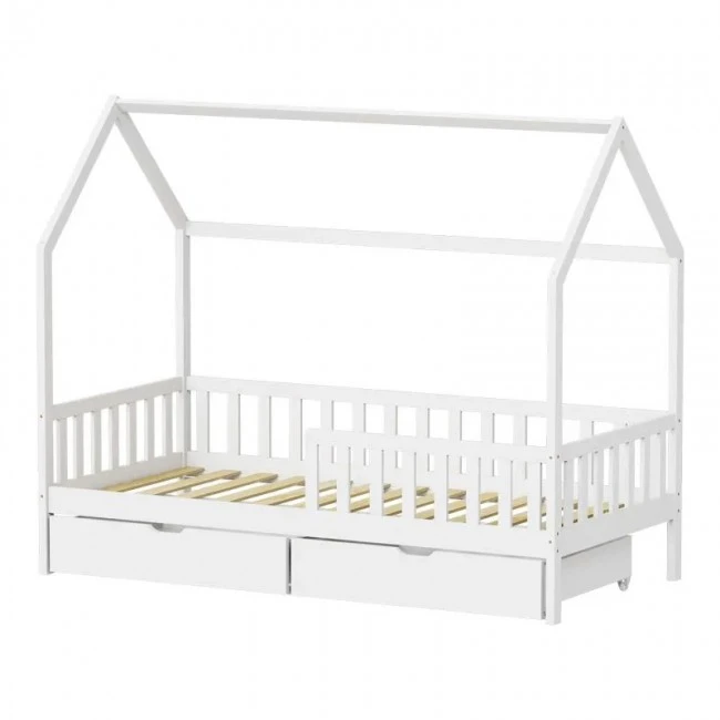 Montessori style Piccolo children&#039;s bed with storage space pakoworld white shade pine wood 90x190cm