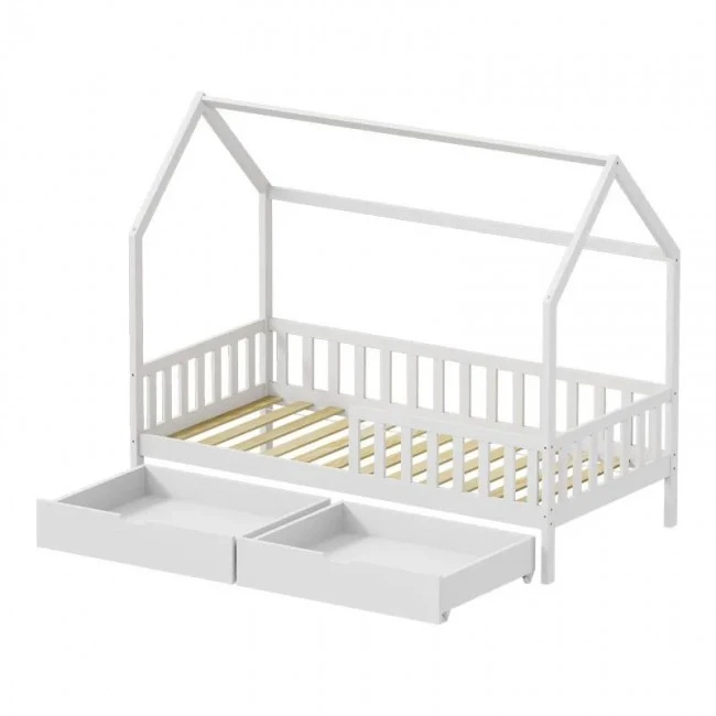 Montessori style Piccolo children&#039;s bed with storage space pakoworld white shade pine wood 90x190cm