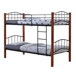 PALOMA Double Deck Bed 90x200 Metal Black/Wood Walnut
