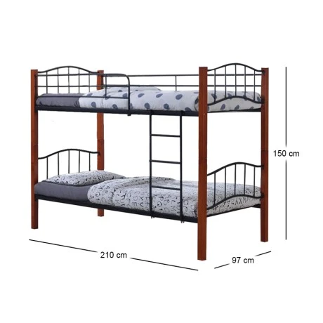 PALOMA Double Deck Bed 90x200 Metal Black/Wood Walnut