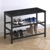 Dalia Megapap metallic - melamine shoe rack of 6 pairs in black marble effect color 65x30x45cm.