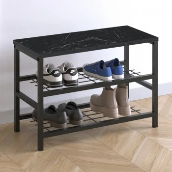Dalia Megapap metallic - melamine shoe rack of 6 pairs in black marble effect color 65x30x45cm.