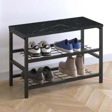 Dalia Megapap metallic - melamine shoe rack of 6 pairs in black marble effect color 65x30x45cm.