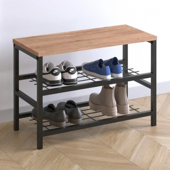 Dalia Megapap metallic - melamine shoe rack of 6 pairs in black - pine oak color 65x30x45cm.