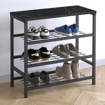 Dalia Megapap metallic - melamine shoe rack of 9 pairs in black marble effect color 65x30x67cm.