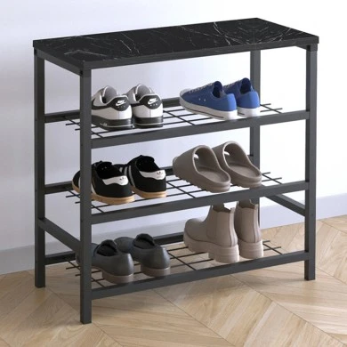 Dalia Megapap metallic - melamine shoe rack of 9 pairs in black marble effect color 65x30x67cm.