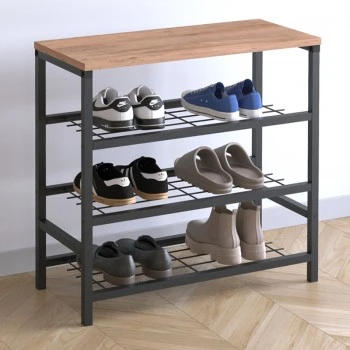 Dalia Megapap metallic - melamine shoe rack of 9 pairs in black - pine oak color 65x30x67cm.