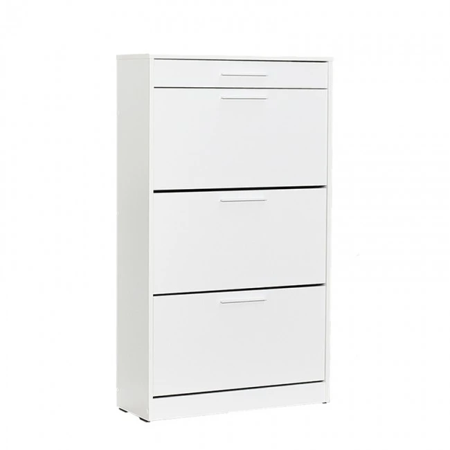 Flat Megapap shoe rack of 18 pairs in white color 75x29x128cm.