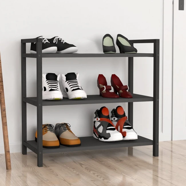 Navari Megapap metallic - melamine shoe rack of 9 pairs in black - anthracite color 66x36x70cm.