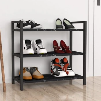 Navari Megapap metallic - melamine shoe rack of 9 pairs in black marble effect color 66x36x70cm.