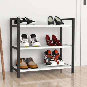 Navari Megapap metallic - melamine shoe rack of 9 pairs in black - white color 66x36x70cm.