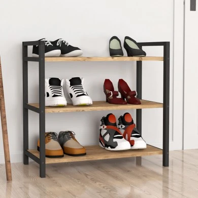 Navari Megapap metallic - melamine shoe rack of 9 pairs in black - pine oak color 66x36x70cm.