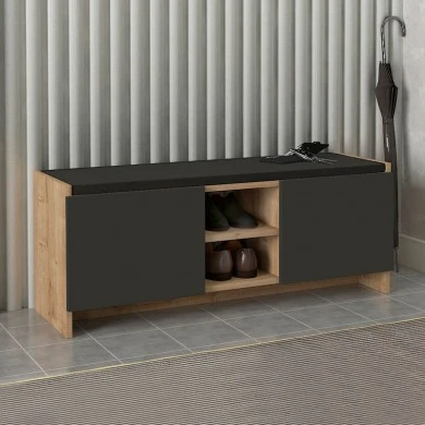 Verly Megapap melamine shoe cabinet in sapphire oak - anthracite color 110x33.2x43cm.