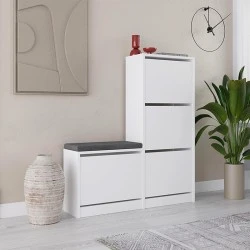 Dude Megapap melamine bench - shoe rack in white color 104,8x26x118,5cm.