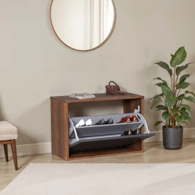 Step Megapap shoe rack of 6 pairs in walnut color 60x30x42cm.