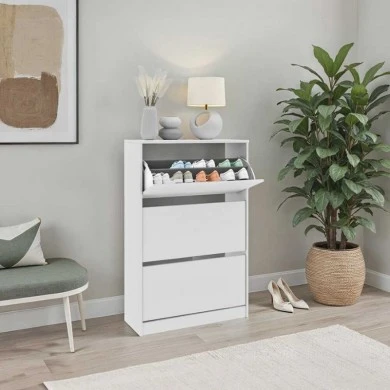 Flat Duo Megapap shoe rack of 18 pairs in wihite color 73x26x119cm.