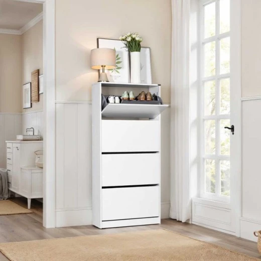 Παπουτσοθήκη Flat Duo Megapap 24 ζευγών χρώμα λευκό 73x26x157εκ.