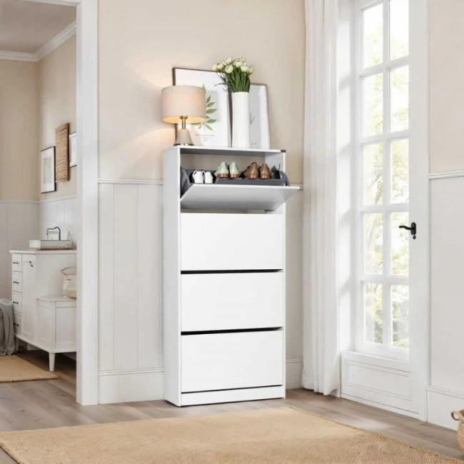 Flat Duo Megapap shoe rack of 24 pairs in white color 73x26x157cm.