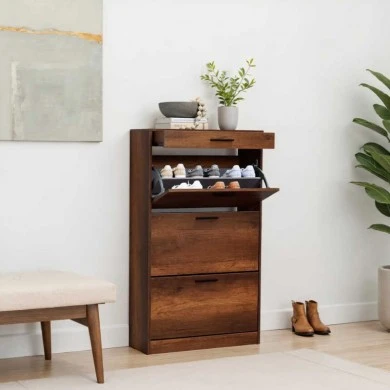 Flat Megapap shoe rack of 18 pairs in walnut color 75x29x128cm.