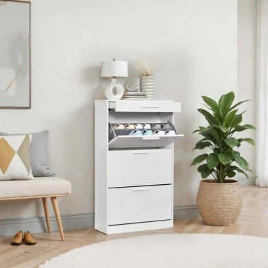 Flat Megapap shoe rack of 18 pairs in white color 75x29x128cm.