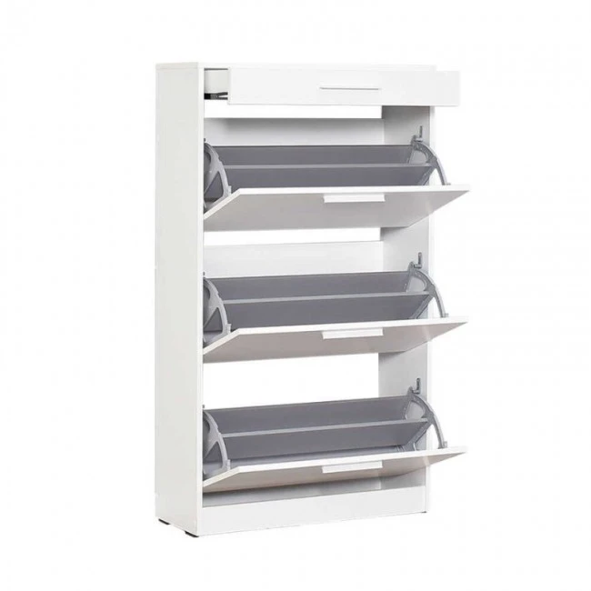 Flat Megapap shoe rack of 18 pairs in white color 75x29x128cm.