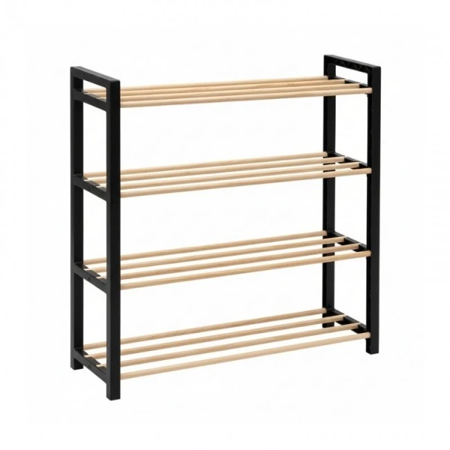 Shoe rack wooden - plastic color black - natural 66x20x68cm.