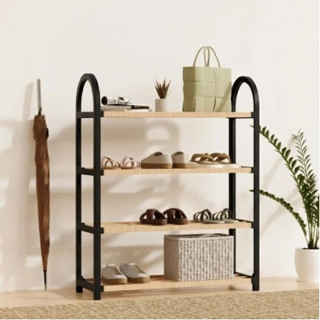 Shoe rack wooden - plastic color black - natural 67x18x65cm.