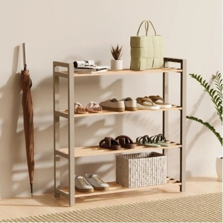Shoe rack wooden - plastic color beige - natural 66x20x68cm.