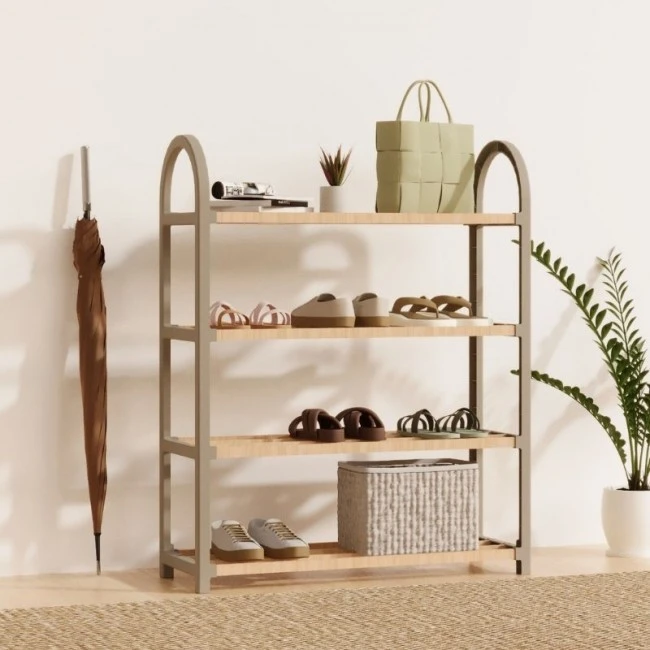 Shoe rack wooden - plastic color beige - natural 67x18x65cm.
