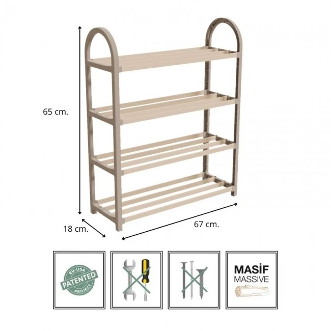Shoe rack wooden - plastic color beige - natural 67x18x65cm.