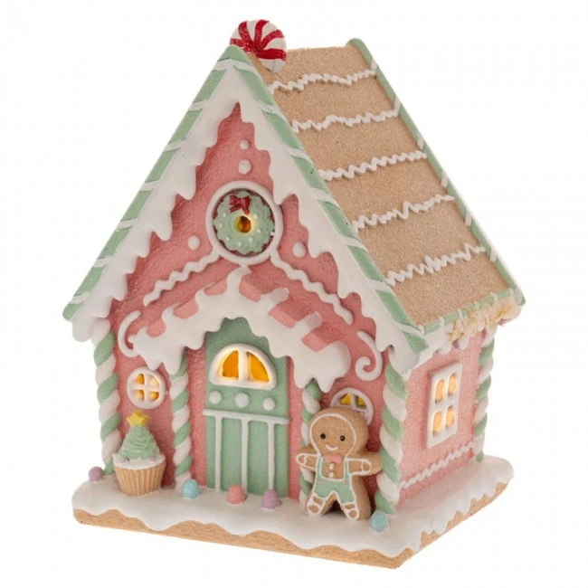 PASTEL RESIN GINGERBREAD  HOUSE 12X10X16CM