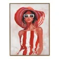 PAINTING OF A WOMAN WITH A HAT WITH FRAME 60X80 CM.