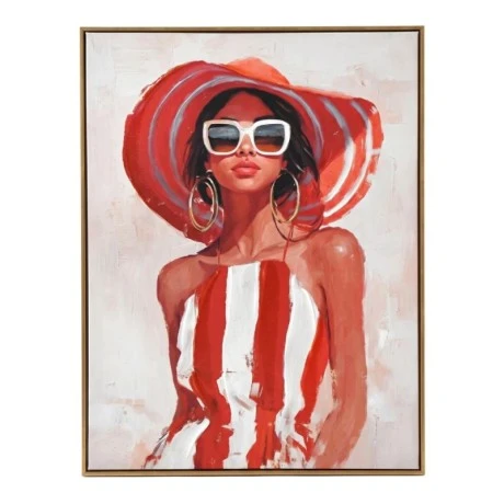 PAINTING OF A WOMAN WITH A HAT WITH FRAME 60X80 CM.