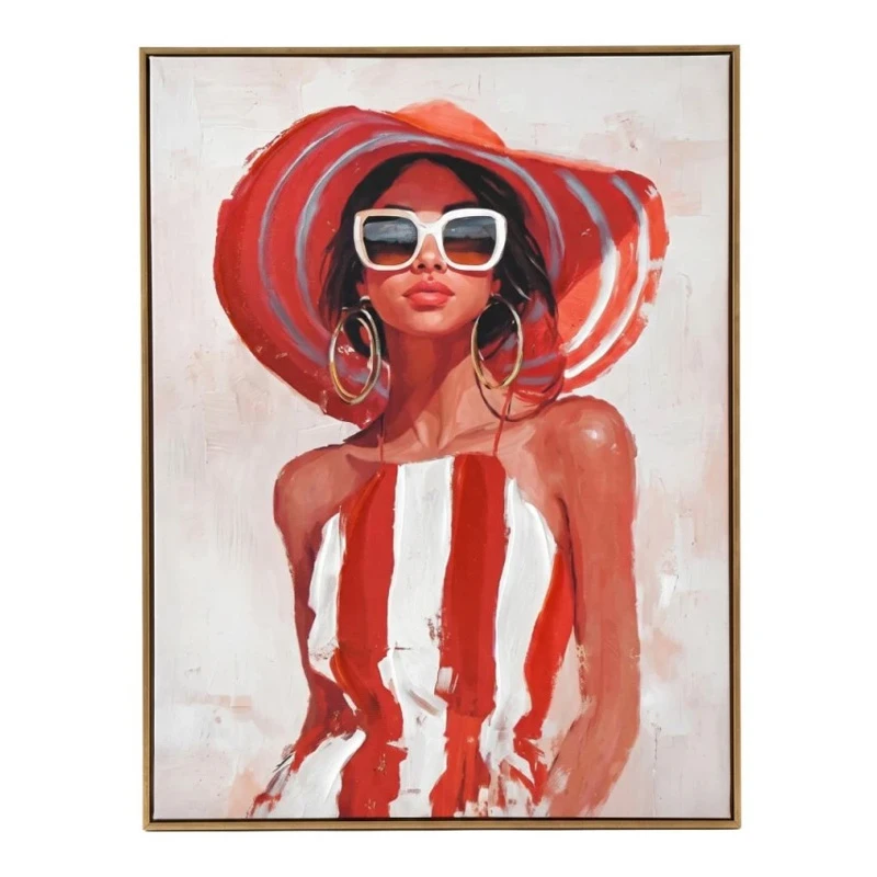 PAINTING OF A WOMAN WITH A HAT WITH FRAME 60X80 CM.