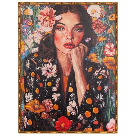 HANDMADE PAINTING WITH WOMAN AND FLOWERS IN PS FRAME 90X120CM