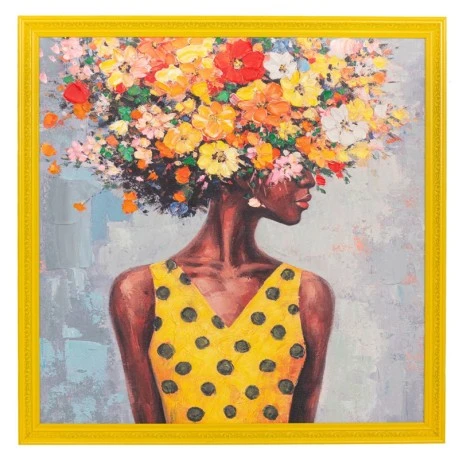 HANDMADE PAINTING WITH WOMAN AND FLOWERS IN PS FRAME 80Χ80CM
