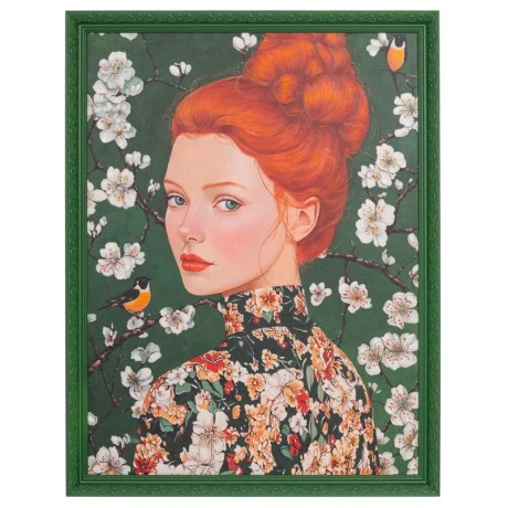 HANDMADE PAINTING WITH WOMAN AND FLOWERS IN PS FRAME 90X120CM