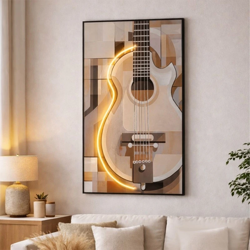 ΠΙΝΑΚΑΣ ΚΙΘΑΡΑ WITH LED LIGHT ΜΕ ΜΑΥΡΗ ΚΟΡΝΙΖΑ ΣΕ ΤΥΠΩΜΕΝΟ ΚΑΜΒΑ 80Χ120ΕΚ