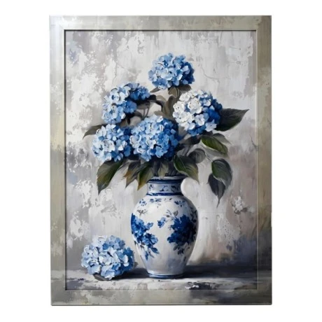 PAINTING WITH BLUE FLOWERS AND FRAME 60X80 CM.
