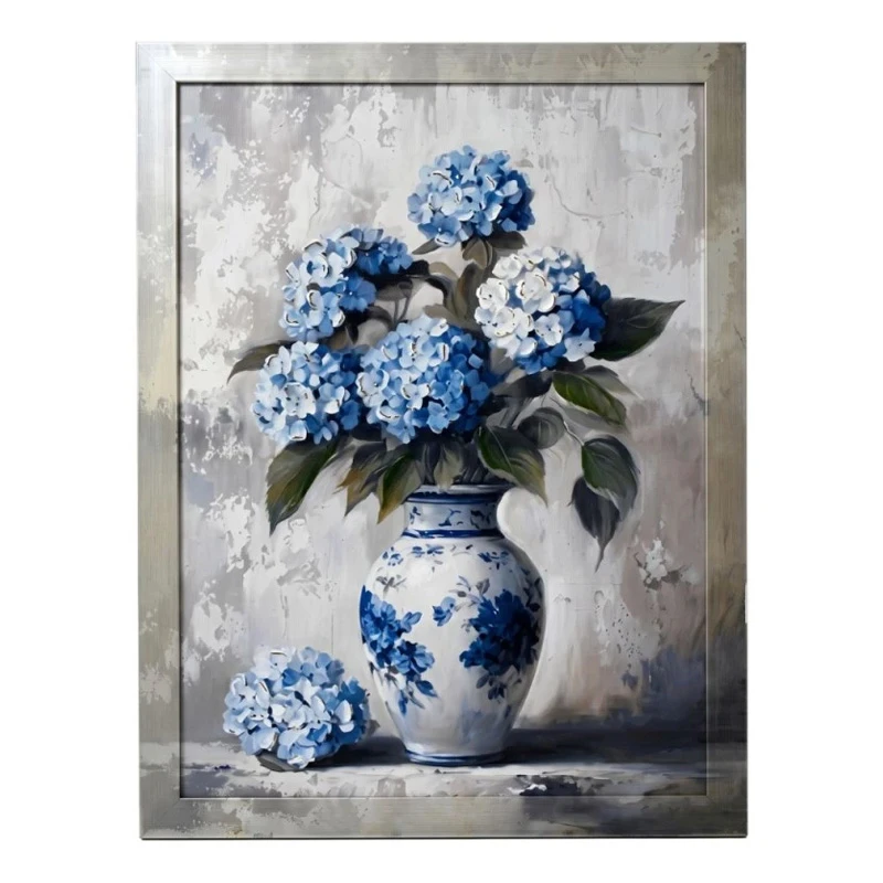 PAINTING WITH BLUE FLOWERS AND FRAME 60X80 CM.