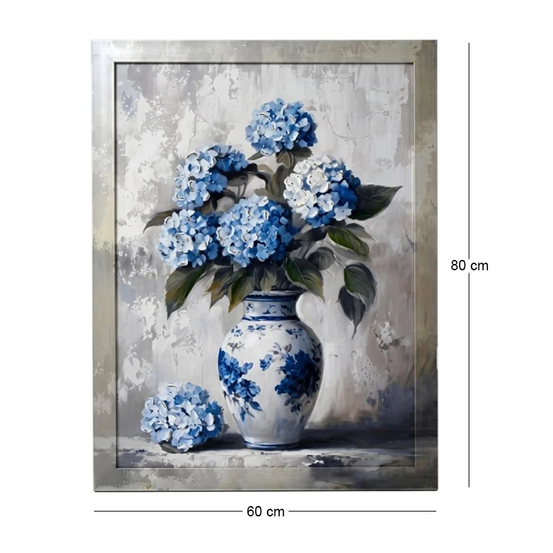 PAINTING WITH BLUE FLOWERS AND FRAME 60X80 CM.