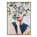 PAINTING WITH A WOMAN AND FLOWERS IN A WOODEN FRAME 50X70 CM.